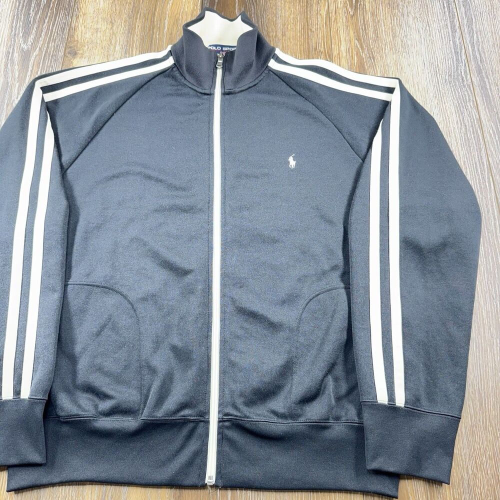Vintage Polo Sport Ralph Lauren Sweatshirt Mens L Black Cream Pony Track Jacket
